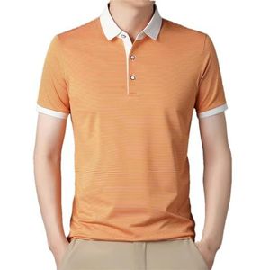 Dvbfufv Heren zomer gestreept patchwork knop revers korte mouwen pullover T-shirt mannen kantoor formele polo's shirt, Geel, 3XL