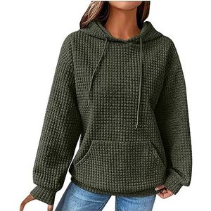 beetleNew Hoodies voor Vrouwen UK Sale Mode Wafel Hooded Sweatshirt voor Vrouwen Winter Dames Casual Losse Warme Knusse Trui met Kangoeroe Pocket, legergroen, L