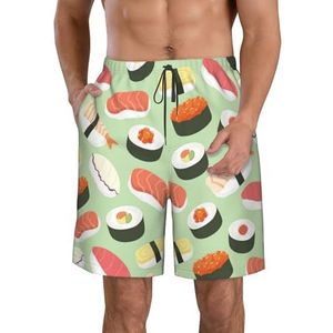 JIAWUJYNB Sushi Food Pattern Print Strandshorts voor heren, lichtgewicht, sneldrogend trekkoord zwembroek met zakken, Wit, L