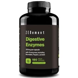 Spijsverteringsenzymen - 10 Enzymen inclusief Bromelaïne en Papaïne, Hoge Concentratie - 200mg per Capsule - 180 Veganistische Capsules - Geschikt voor Alle Dieettypen - Zonder Additieven, Glutenvrij