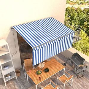 Gecheer Luifel intrekbaar, automatisch, met zonnedak, blauw en wit, 3 x 2,5 m, zonnezeil voor terras, buitentent, balkon, buitenzon, buitenluifel