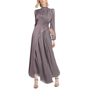 UPPJPBSW Colorblock Patchwork Retro Swing Jurk Dames Empire Taille Lange Mouwen Elegante Maxi Jurk Avond Cocktail Feest,Purper,L