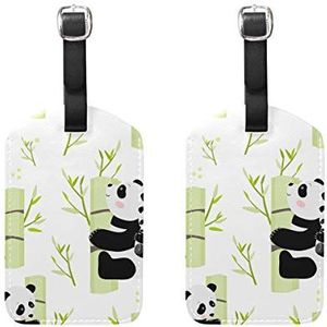 EZIOLY Panda's op bamboe cruise bagagelabels koffer etiketten tas, 2 stuks, Meerkleurig, 12.5x7 cm, Leer