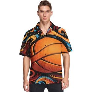 KAAVIYO Aquarel Blauw Vuur Basketbal Shirts voor Mannen Korte Mouw Button Down Hawaiiaanse Shirt voor Zomer Strand, Patroon, M