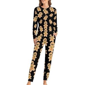 Kerst Gember Brood Cookie Zachte Womens Pyjama Lange Mouw Warm Fit Pyjama Loungewear Sets met Zakken 4XL