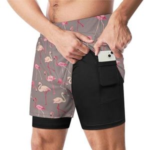 Flamingo Vogel Grappige Zwembroek met Compressie Liner & Pocket Voor Mannen Board Zwemmen Sport Shorts