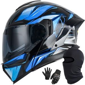 Systeemhelm Integraalhelm Motorhelm Met Dubbel Vizier Systeemhelm Integraalhelm Fietshelm DOT/ECE Goedgekeurde Integraalhelm Voor Motorraces C,XL/61-62CM