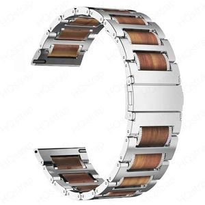 22 mm horlogeband roestvrij staal hout geschikt for Samsung Watch 3 41 mm 45 mm bands band geschikt for Huawei Watch 2 polsbandje snelsluiting (Color : Metal Silver, Size : 22mm)