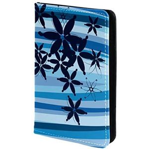 Paspoorthouder, paspoorthoes, paspoortportemonnee, reisbenodigdheden blauwe streep bloemen bloem, Meerkleurig, 11.5x16.5cm/4.5x6.5 in