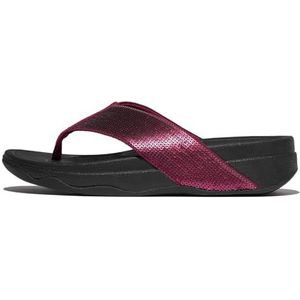 FitFlop Dames Surfa Pailletten Teen-Post Sandalen Wedge, Ruby, 37 EU