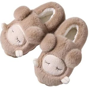 JadeRich Vrouwen Fuzzy Cartoon Schapen Slippers Zachte Gezellige Warme Pluche Huis Schoenen Hiel-Covering Faux Fur Thuis Slippers, Bruin, 3.5/4.5 UK