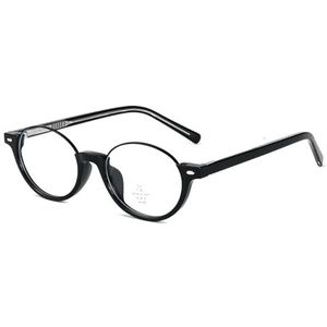 moomoobird Kleine ovale bril anti-blauw licht half metaal TR90 ronde retro glazen montuur vrouwen mannen, Mat zwart frame