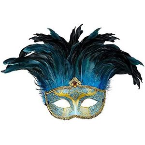 Widmann 04716 - Gravinmasker met edelsteen, glitter en veren, volwassen vrouw, Venetiaans carnaval, Braziliaans carnaval, blauwe kleur