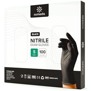 NIMEDA Nitril handschoenen, wegwerphandschoenen, latexvrij, poedervrij, nitril, maat S, zwart, klein, 100 stuks