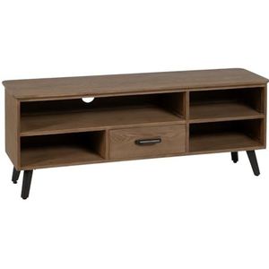 LOLAhome TV-kast, afgeschuind, met 1 lade van hout en metaal, zwart en naturel, 150 x 41 x 59 cm