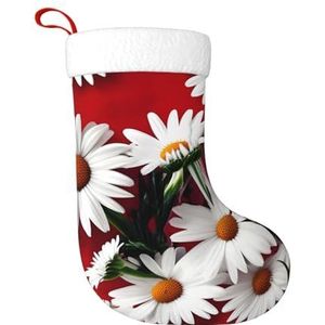 JBJGKHLP Rode Bloem En Wit Daisy Print Kerst Kous Feestelijke Vakantie Decor Open haard Boom Grote Xmas Sok Geschenken