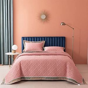 Dekbedovertrek, dekbedovertrek, dekbedovertrekset 106x96inch 3 Pieces Quilted Bedspread Set Reversible Luxurious Patchwork Soft Cotton Double Quilt with 2 Pillow Shams,Khaki,King 96x106inch(Pink,King
