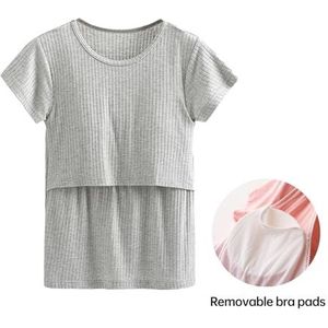 Zwangerschapstanktop Zwangerschapsvoedingstops for dames Sweatshirt met korte mouwen for zwangerschap en postpartumkleding(Color:Gray,Size:XL)