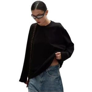 MYLLJBD Women's T-Shirts Womens Long Sleeve T Shirts Crewneck Oversized Basic Top Casual Solid Color Loose Blouse Top-black-s