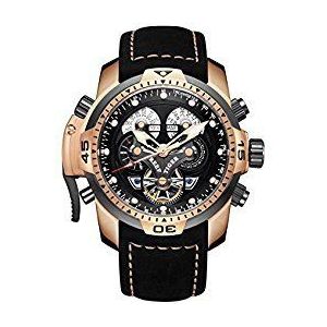 REEF TIGER Militaire Horloges Voor Mannen Lederen Band Sport Horloge Ingewikkelde Automatische Horloges RGA3503, Rga3503-pbblb, riem