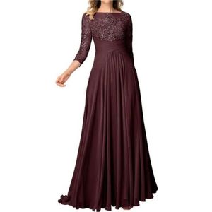 SAYNO Kant Applique Moeder van de Bruid Jurk voor Bruiloft Prom Jurken Plooien Cocktail Jurken Plus Size, Bordeaux, 32