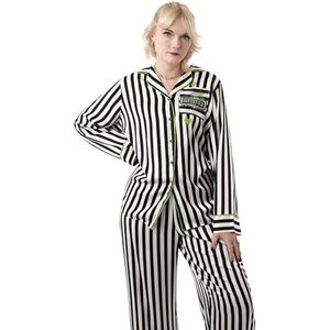 Vanilla Underground Beetlejuice pyjamaset voor dames in zwart en wit | PJ's met lange mouwen en lange pijpen | Beetlejuice Dames Nachtkleding | Gezellige nachtkledingset voor dames
