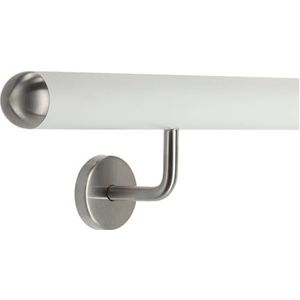 TIBU Leuning wit 30-600cm roestvrijstalen trapleuning met schuine leuninghouder, lengte 210 cm met 3 houders en halfronde kap