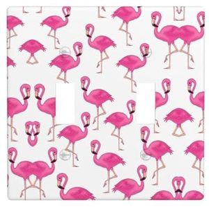 ZhaoYuGoods Roze Flamingo Print Muurplaat, Dubbele Toggle Lichtschakelaar Outlet Cover 2-Gang 11,4 cm x 11,4 cm, PC Decoratieve Voorplaat voor Thuis & Kantoor