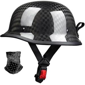 Duitse leren motorfietshelmen, retro halfschaalhelm, jethelm met vizier, snelsluiting voor cruiser, chopper, biker, bromfiets, DOT/ECE A,XXL=62-63cm