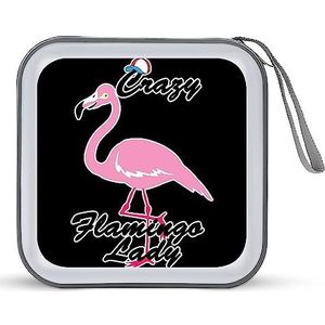 Crazy Flamingo Lady CD Case Houder Draagbare Disc Portemonnee Tas 40 Capaciteit Organizer Hard Plastic DVD Opbergtas voor Auto Thuis Reizen