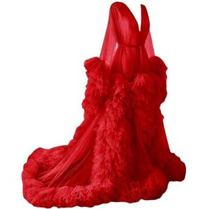 Tule gewaad zwangerschapsjurken voor fotoshoot lange bruiloft bruids zwangere kamerjassen grote maat, Rood, 32