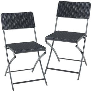 [en.casa] Tuinstoel opklapbaar Mark set van 2 campingstoel strandstoel outdoor indoor klapstoel 81x58x45 cm rotan look zwart