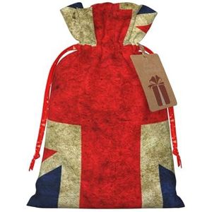 Vintage Britse Vlag Gedrukt Herbruikbare Kerst Trekkoord Gift Bag Voor Cadeaus, Xmas Party, Vakantie Decoraties (S/M)