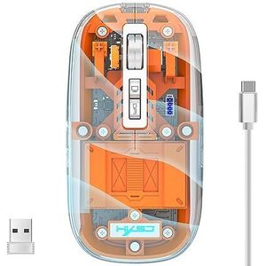 LiLiTok Transparante gamingmuis 2.4G Bluetooth-muizen, draadloze muis met RGB-licht oplaadbare muis Stille klik voor ipad Macbook Laptop PC accessoires (oranje)