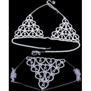 HQLCX Hart Crystal Body Bikini Ketting Harnas voor Vrouwen Sexy Lingerie Ketting Bling Strass Bra en Sieraden Set String