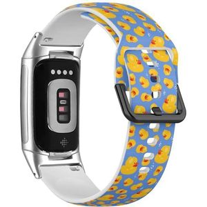 RYANUKA Zachte sportband compatibel met Fitbit Charge 5 / Fitbit Charge 6 (gele rubberen eend 2) siliconen armband accessoire, Siliconen, Geen edelsteen