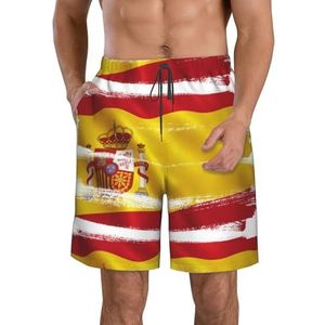 PHTZEZFC Spanje Vlag Print Strandshorts voor heren, zomershorts met sneldrogende technologie, lichtgewicht en casual, Wit, S