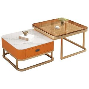 GEIRONV Koffietafel Nesting Set van 2, Hoge Bijzettafel voor Woonkamer Slaapkamer Appartement met Metalen Frame Moderne Nesttafel Nesttafel (Color : White orange, Size : 60+70CM)