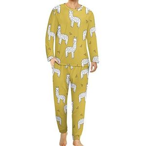 Alpaca mosterd van Andrea Lauren comfortabele herenpyjama, set met ronde hals, lange mouwen, loungewear met zakken, 6XL
