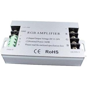 Stroomversterker DC5V-24V, kleurcontroller voor LED-lichtstrips, signaalversterker 12V 30A, repeater aluminium/zwart, 360W (zilver)