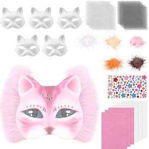 DIY-set voor het maken van kattenmaskers 6 stuks met vilt en bont