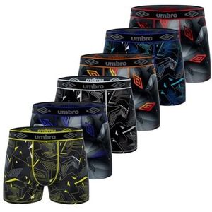 Umbro Boxershorts voor heren, sport, ademend en stretch (6 stuks), zwart/grijs/rood/blauw/geel, XXL