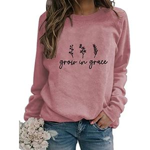 Women Grow in Grace Christian Sweatshirt Lightweight Crew Neck Floral Graphic Pullovers Tops Jesus Faith Shirts Gifts