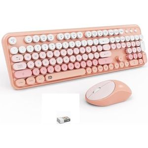 Draadloos toetsenbord en muis, roze kleurverloop, draadloos toetsenbord in volledige grootte, 2,4 GHz met ronde toetsen, toetsenbord voor Windows, computer, computer