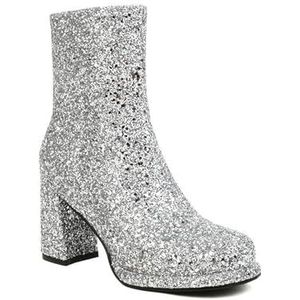 2023 Nieuwe Enkellaarsjes Met Pailletten Platform Enkellaarsjes for Dames Met Blokhak Herfst Winter Korte Laarzen Met Zijrits Elegante Enkelschoenen for Outdoor, Feest (Color : Silver, Size : 41 EU