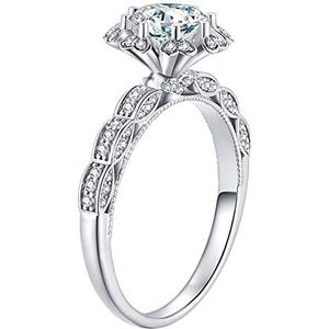 Ringen 100% Real 18K White Gold Color Natural Moissanite Diamond Resizable Ringen for Dames Sieraden 925 Sterling Zilver Ring (Color : 8, Size : White)