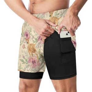 Aquarel Herten, Bloemen En Bladeren Grappige Zwembroek met Compressie Liner & Pocket Voor Mannen Board Zwemmen Sport Shorts