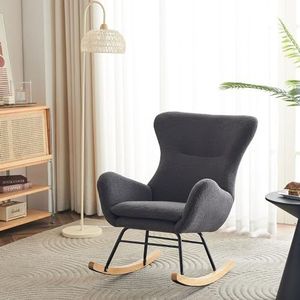 Merax Moderne stijl woonkamer vrijetijdsschommelstoel met hoge rugleuning Teddy fluwelen schommelstoel relaxstoel leesstoel