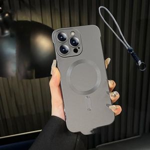 Metallic Paint Frameless Magnetic Phone Case for iPhone 15/14/13/12/11, Ultra Thin Design - Supports Wireless Charging, Matte Finish, and Lens Protection (iPhone 13,Gray)