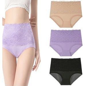 Lekvrije Slips, Ademende Hoge Taille Incontinentieondergoed Met Kantafwerking In Grote Maten For Vrouwen Van 55+(Mixed-3,2XL)